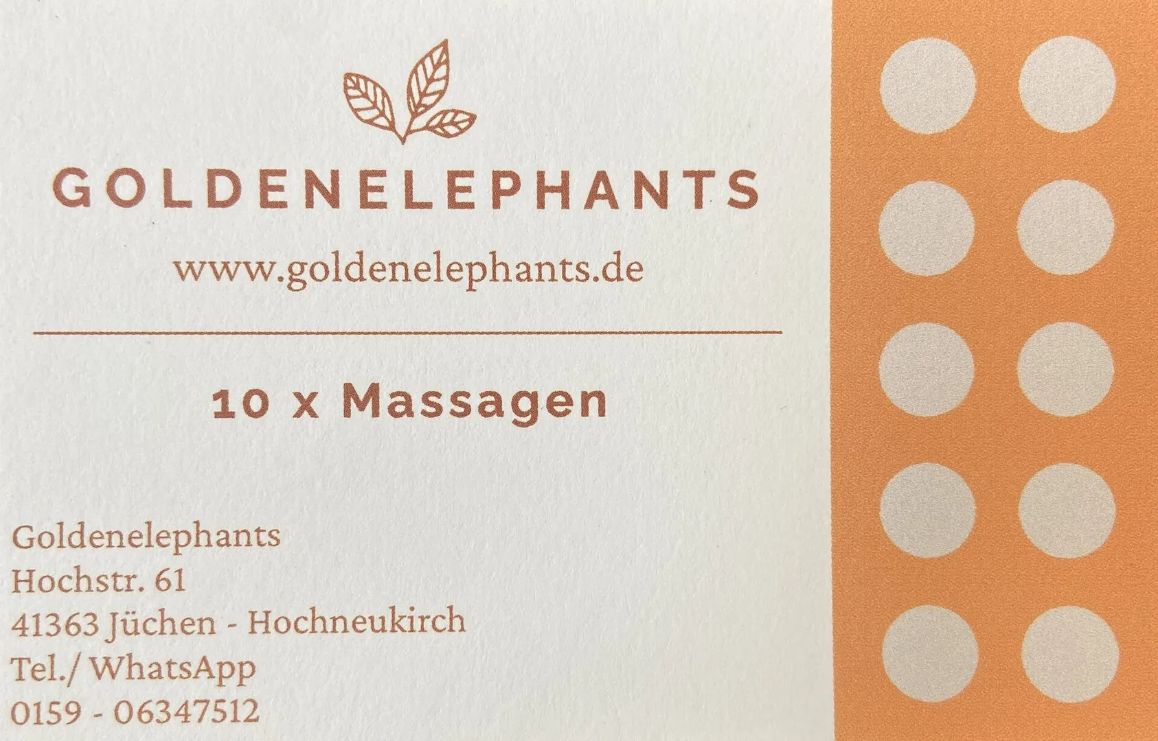 10er Karte für Massagen im Studio Golden Elephants